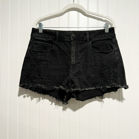 American Eagle Outfitters Pants - American Eagle High Rise Shortie Denim Shorts Black Lace Size 12